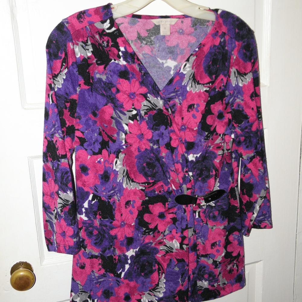 LAURA ASHLEY PINK/PURPLE/BLACK SEXY SWEATER~MEDIUM - Picture 3 of 6